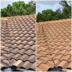 Before and after soft washing roof