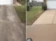 Before and after pressure washing concrete driveway