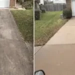 Before and after pressure washing concrete driveway