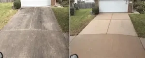 Before and after pressure washing concrete driveway